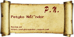 Petyko Nándor névjegykártya
